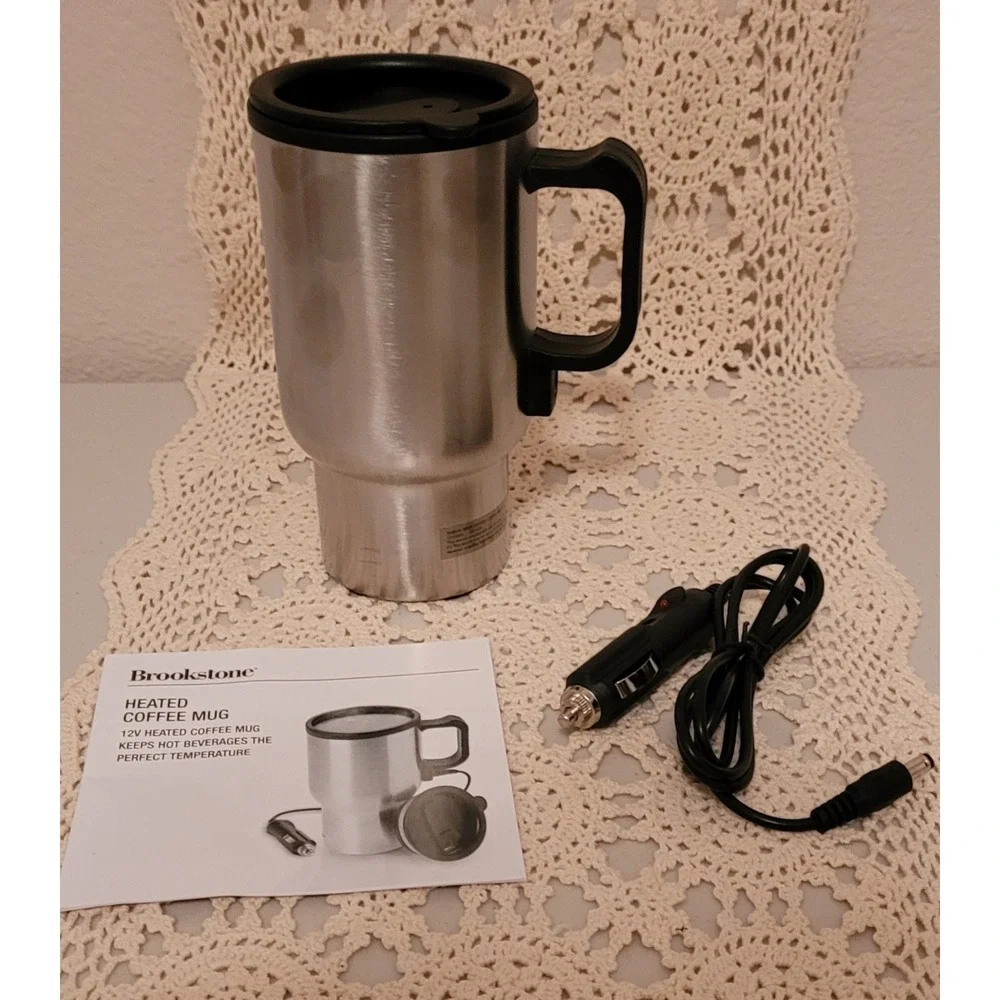 Brookstone Heated Coffee Mug 12V (Brand New) 13 Ounce. Fits Most Cup Holders.
